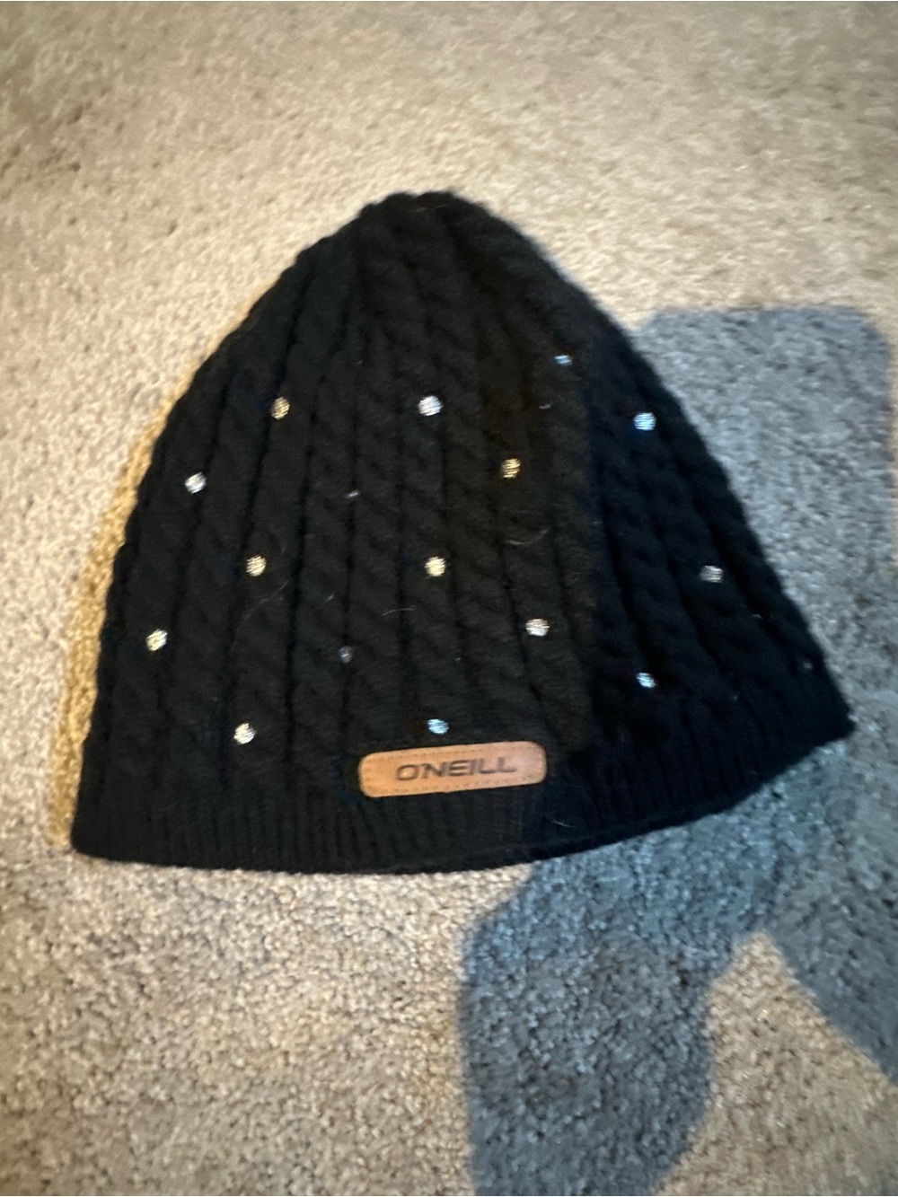O'Neill Black Knit Beanie with Rhinestone Accents